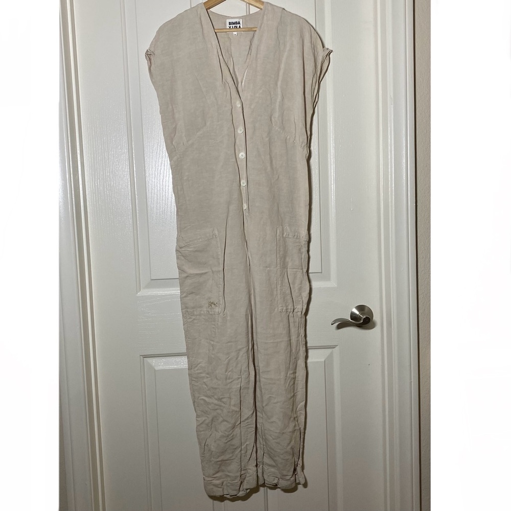 Bimba Y Lola Linen Jumpsuit Lagenlook Minimalist Creme Small S Oversized Neutral